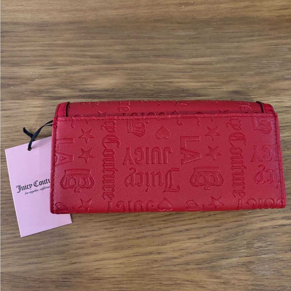 Juicy Couture Deboss Red Faux Leather Embossed Logo Flap Clutch Wallet NWT - Picture 13 of 13